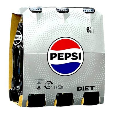 Pepsi Soft Drink Diet Glass Bottle 250 ML × 6