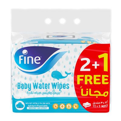 Fine Baby Wipes With Grape Seed Extract 72 Pieces × 3