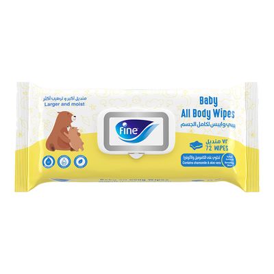 Fine Baby Wipes With Chamomile & Aloe Vera 72 Pieces