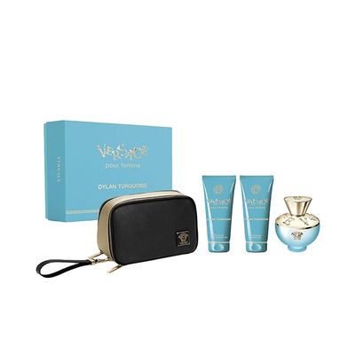 Versace Pour Femme Dylan Turquoise Set for Women - Eau de Toilette 100ml + Shower Gel 100ml + Body Lotion 100ml + Bag