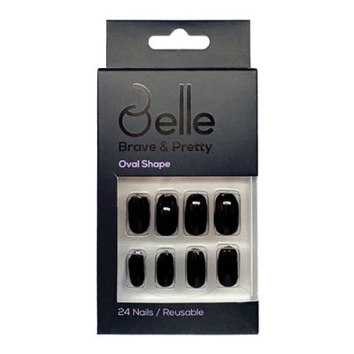 Belle Press-On Nails Oval Shape Glossy Black - 24 Pieces