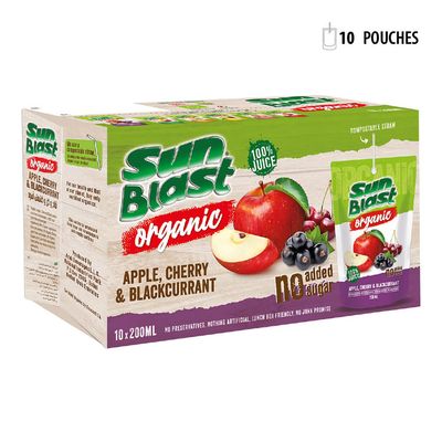 Sun Blast Juice Apple Cherry & Black Current No Added Sugar Organic 200 ML × 10 