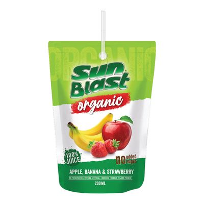 Sun Blast Juice Apple Banana & Strawberry No Added Sugar Organic 200 ML