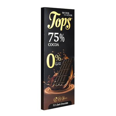 توبس لوح شوكولاتة داكنة 75 % كاكاو بدون سكر خالي من الجلوتين 50 جرام