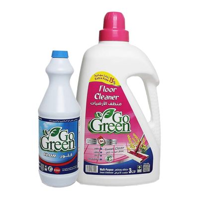Go Green Floor Cleaner Sweey Clover Scent 3 L + Clor Bleach 1 L