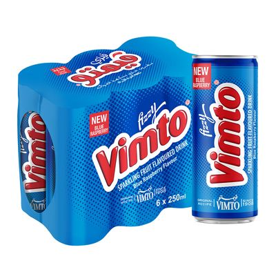 Vimto Sparkling Drink Blue Raspeberry Flavor 250 ML × 6