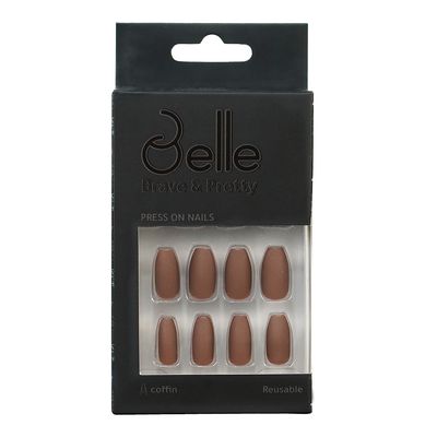 Belle Press-On Nails Coffin Shape Matte Brown - 24 Pieces