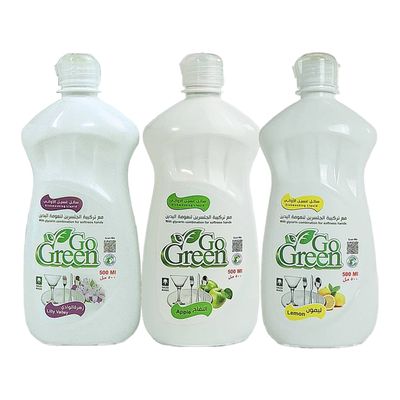 Go Green Dishwashing Liquid Soap Lemon And Apple And Lilly Valley Scent 500 ML × 3