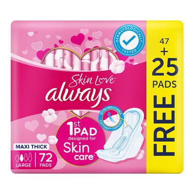 Always Sanitary Pads Cotton Soft Maxi Thick Large 72 Pieces