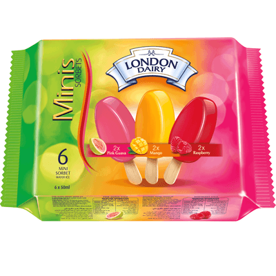 لندن ديري آيس كريم مانجو وجوافة وردية وتوت العليق 50 مل × 6