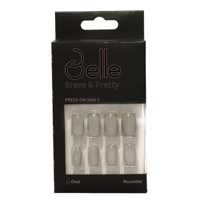 Belle Press-On Nails Oval Shape Glossy Gray - 24 Pieces