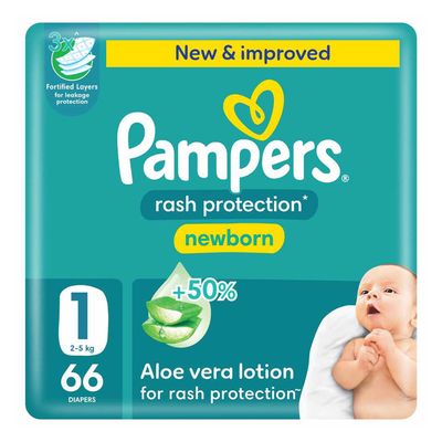 Pampers Diapers Rash Protection Aloe Vera Lotion Size 1  66 Pieces