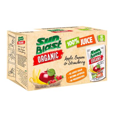 Sun Blast Juice Apple & Banana & Strawberry Organic 200 ML × 10 Box