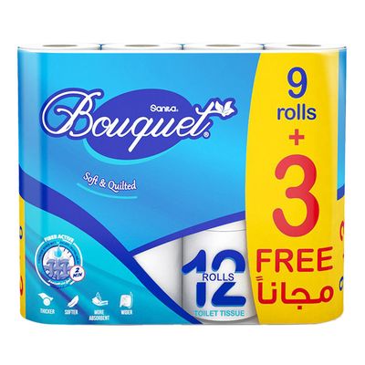 سانيتا بوكيه ورق تواليت ناعم ومخملي 200 منديل 9 رول + 3 مجانا