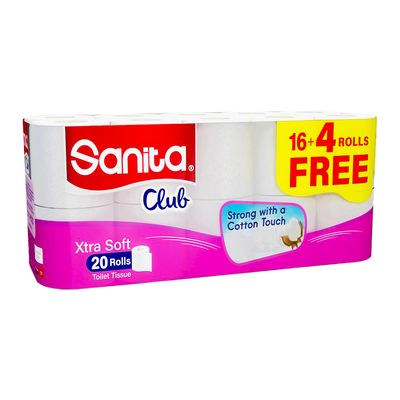 سانيتا كلوب ورق تواليت رول ابيض 200 منديل 16+4 مجانا