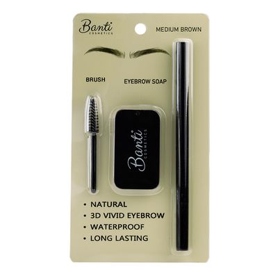 Banti Eyebrow Kit 3×1 Brush, Eyebrow Soap & Pencil Medium Brown 