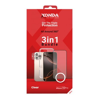 XONDA 3-in-1 Protection Bundle Clear (Case, Screen Protector & Camera Lens Protector) - iPhone 16 Pro