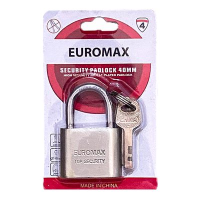 Euro Max Security Padlock Chrome Size 40 MM