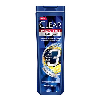 Clear Shampoo 3 in 1 For Hair Body & Face Active Fresh For Men 400 ML