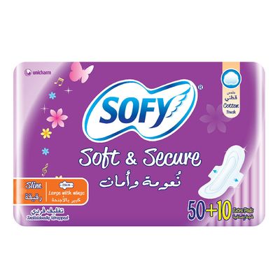 Sofy Sanitary Napkin Soft & Secure Slim Large With Wings 60 Pieces