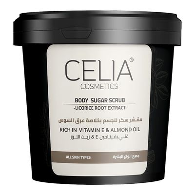 سيليا مقشر سكر للجسم بخلاصة العرق سوس غني بفيتامين E وزيت اللوز - 600 جرام