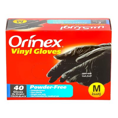 Orinex Gloves Vinyl Black Medium 40 Pieces