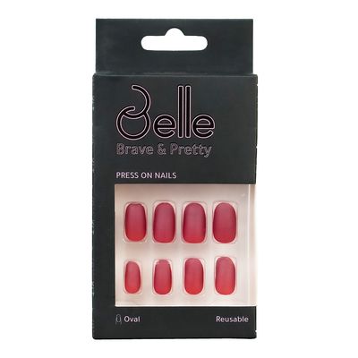 Belle Press-On Nails Oval Shape Matte Red - 24 Pieces