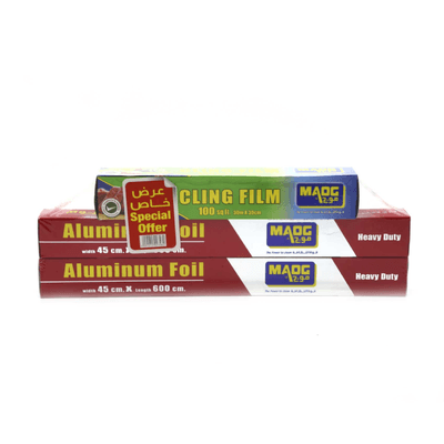 موج قصدير شديد التحمل 45×600 سم ×2 + بلاستيك تغليف 100 قدم مربع