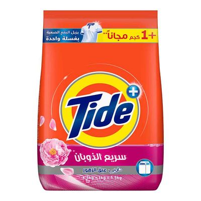 تايد مسحوق غسيل الملابس للغسالات نصف الأوتوماتيك بلمسة داوني رائحة عبق الزهور 4.5 كج + 1 كج مجانا