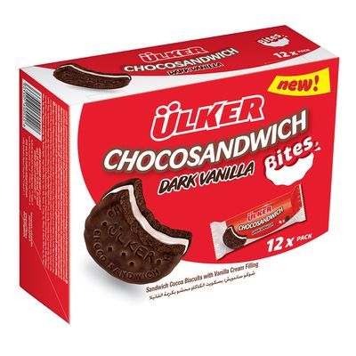 Ulker Sandwich Biscuit Bites Cacao Filled With Vanilla Cream 32 G × 12