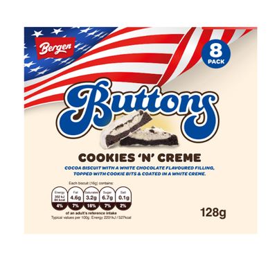 Bergen Buttons Cocoa Biscuits Filled and Covered with White Chocolate (Imported) - 128g