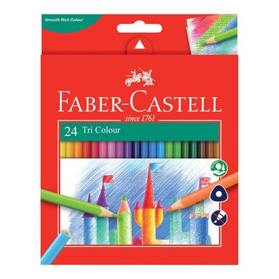 Faber Castell Pencils Wooden Colored Triangle Shape Carton 24 Colors