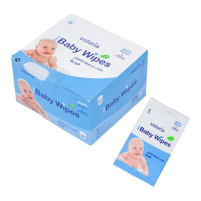 Voloria  Baby Wipes with 99.9% Water & Aloe Vera Extract Individual -50 Pieces