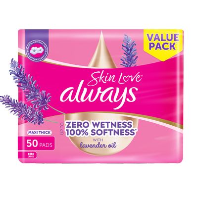 اولويز فوط صحية قطنية ناعمة مع زيت اللافندر ماكسي سميكة كبير- 50 حبة