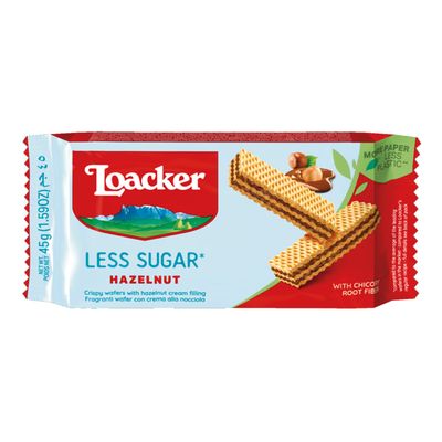 Loacker Wafer With Hazelnut Cream Less Sugar 45 G