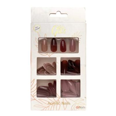 Glitz Acrylic Nails With Liqud Glue Different Shapes 4 Colors Nude - 96 pieces