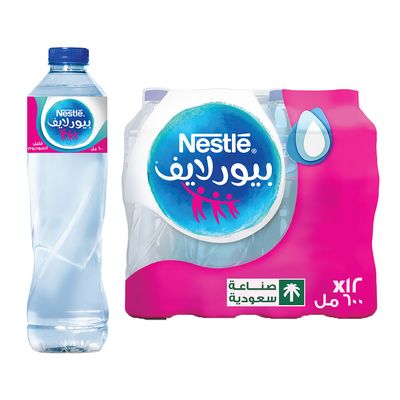 نستله بيور لايف مياه شرب معبأة قليل الصوديوم - 600 مل × 12