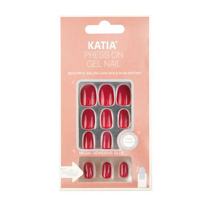 Katia Press-On Gel Nails Oval Shape - Shiny Red 22