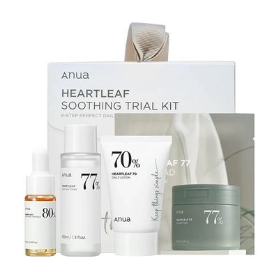 Anua Hart Leaf Korean Hydration Set ( Cleansing Pad, Toner, Ampoule, And Soothing Cream )