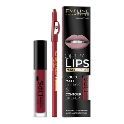 Eveline Oh! My Lips Liquid Matte Lipstick and Contour Lip Liner - No.16 Flamenco Red