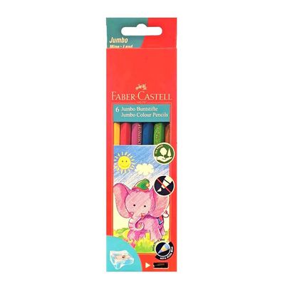 Faber Castell Pencils Jumbo Wooden Color With Sharpener 6 Colors