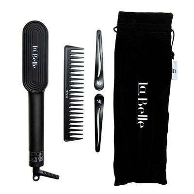 LaBelle Straight Pro Hair Straightener With Comb, Clips, And Protective Pouch - Black