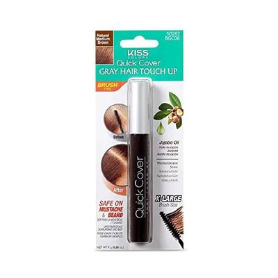 KISS - Quick Cover - Gray Hair Touch-Up Brush - X-Large Brush Size - Natural Medium Length Brown - 7 g 