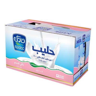 نادك حليب طويل الاجل خالي الدسم كرتون 1 لتر × 12