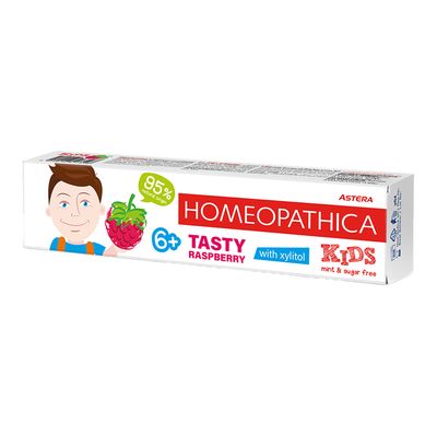  Astera Homeopathica Kids Toothpaste +6 Years Fluoride-Free Tasty Raspberry Flavor With Xylitol - 50ml