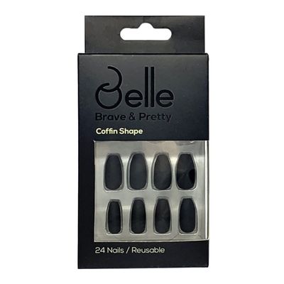Belle Press-On Nails Coffin Shape Matte Black - 24 Pieces