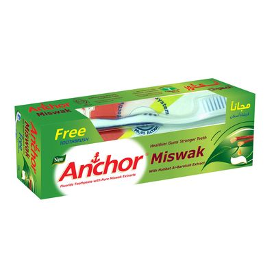 Anchor Fluoride Toothpaste with Miswak and Black Seed Extract with Free Toothbrush - 120g
