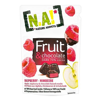 Nature Addicts Fruit Snack Raspberry & Apple Flavor Coated With Dark Chocolate 35 G