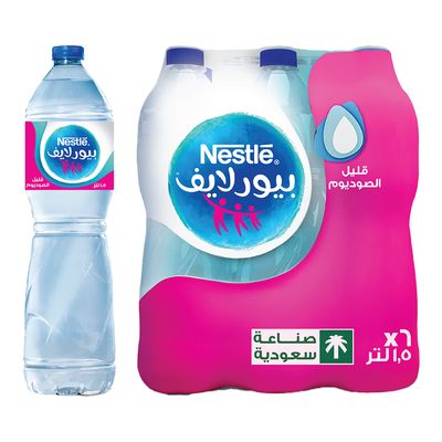 نستله بيور لايف مياه شرب معبأة قليل الصوديوم - 1.5 لتر× 6