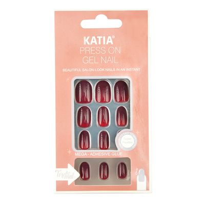Katia Press-on Gel Nails Oval Shape - Shiny Burgundy 24